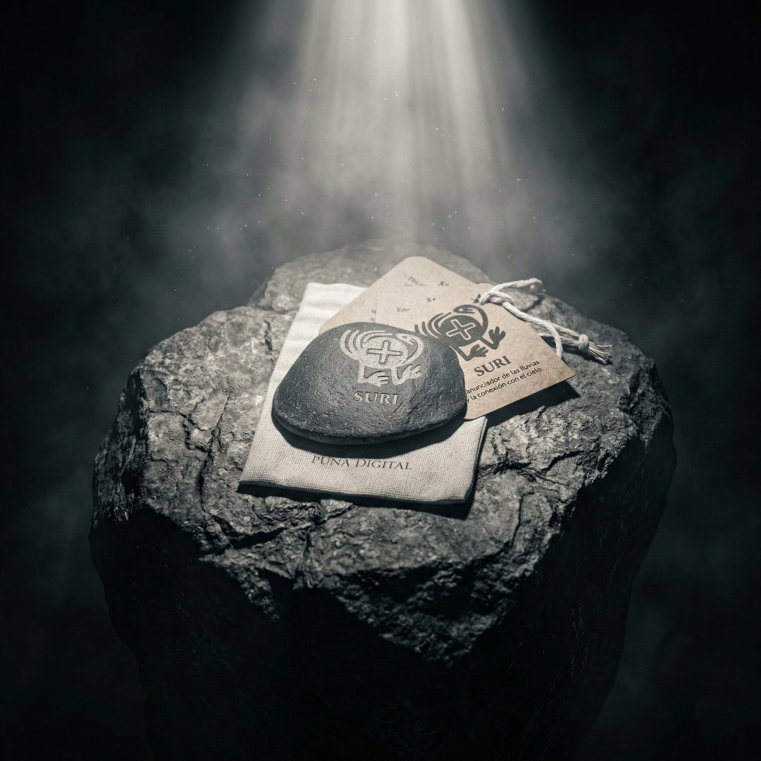 Grabado láser de alta precisión sobre piedra de río de Salta - Pieza SURI de Daniel Isa.