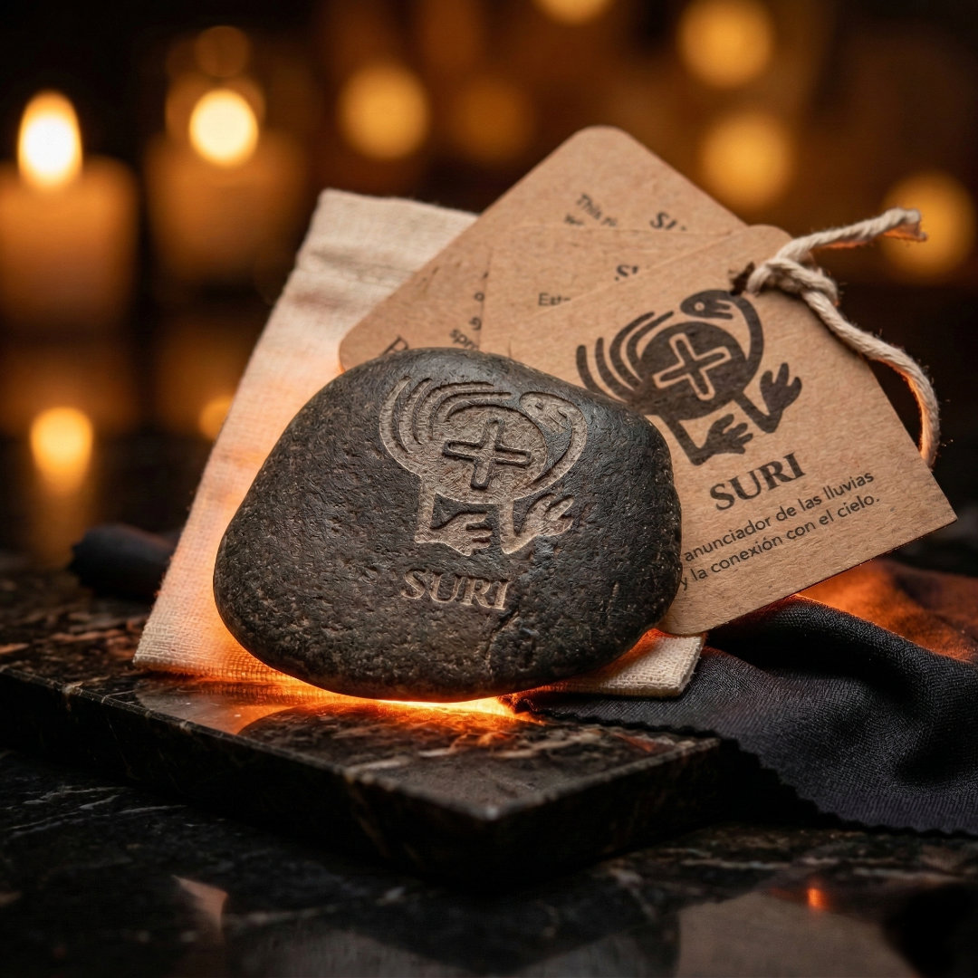 Grabado láser de alta precisión sobre piedra de río de Salta - Pieza SURI de Daniel Isa.